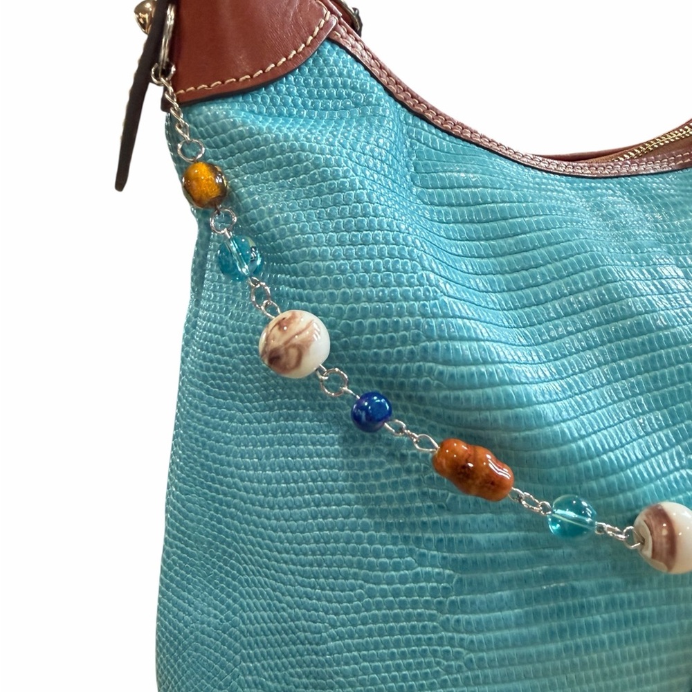 Dooney & Bourke Lizard-Embossed Leather Hobo With Handmade Bag Necklace Chain - Picture 7 of 12